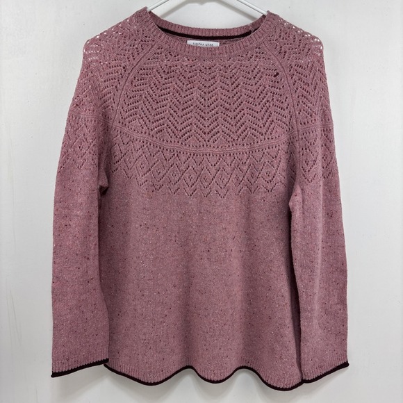 tabitha webb Sweaters - Tabitha Webb Womens 80% Lambswool Pink Open Knit Sweater Size XL Nordic Preppy